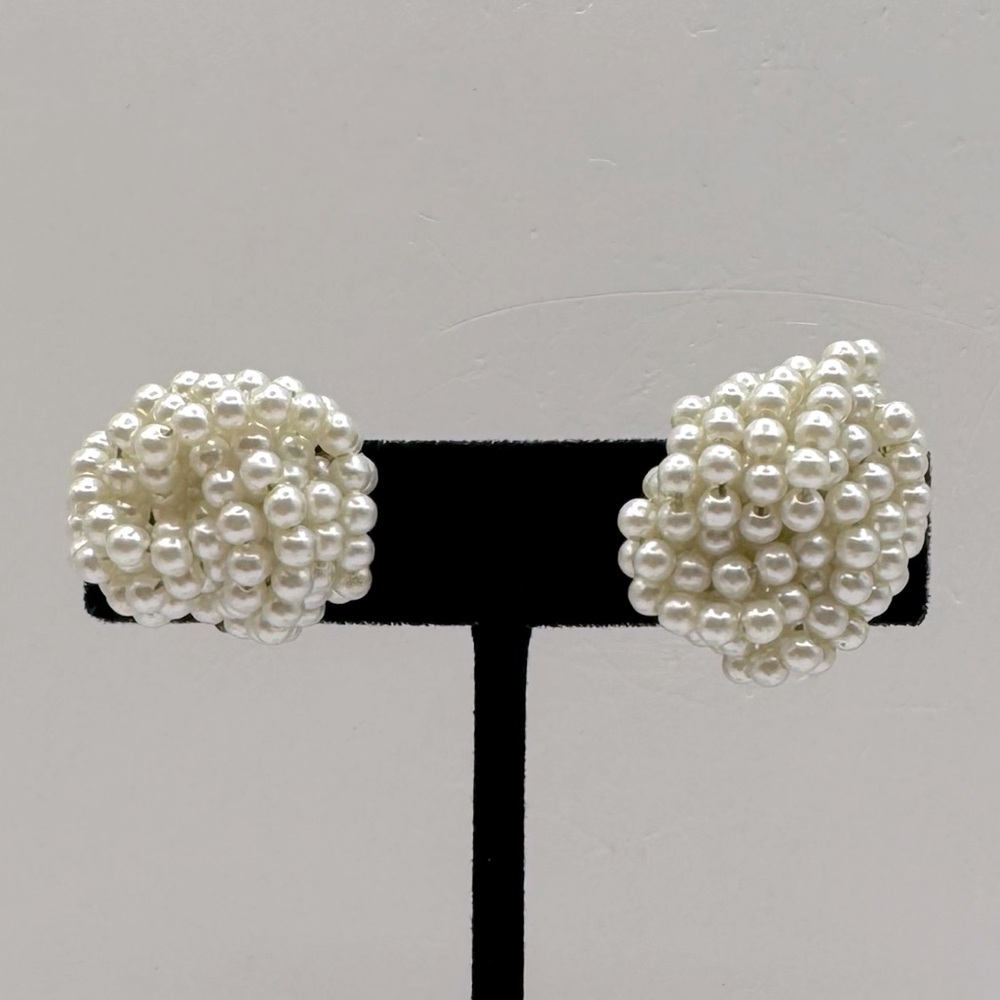 VINTAGE Pearl Knot Clip-On Earrings JAPAN